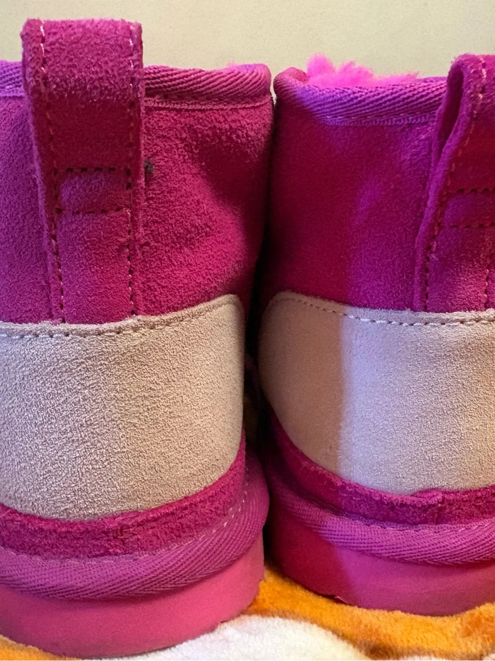 UGG Kids Suede Lace-Up Shoes in Bright Magenta with Cream Accents